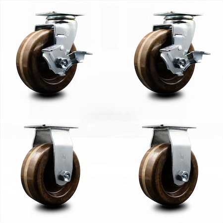 Service Caster 5 Inch High Temp Phenolic Caster Set with Roller Bearings 2 Brakes 2 Rigid SCC SCC-20S520-PHRHT-TLB-2-R-2